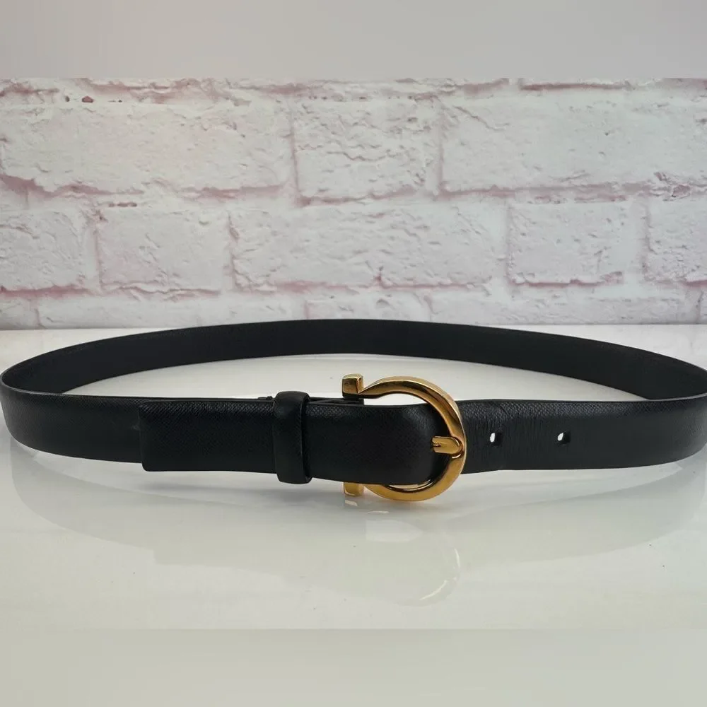 Salvatore Ferragamo Leather Gancini Black Belt Small